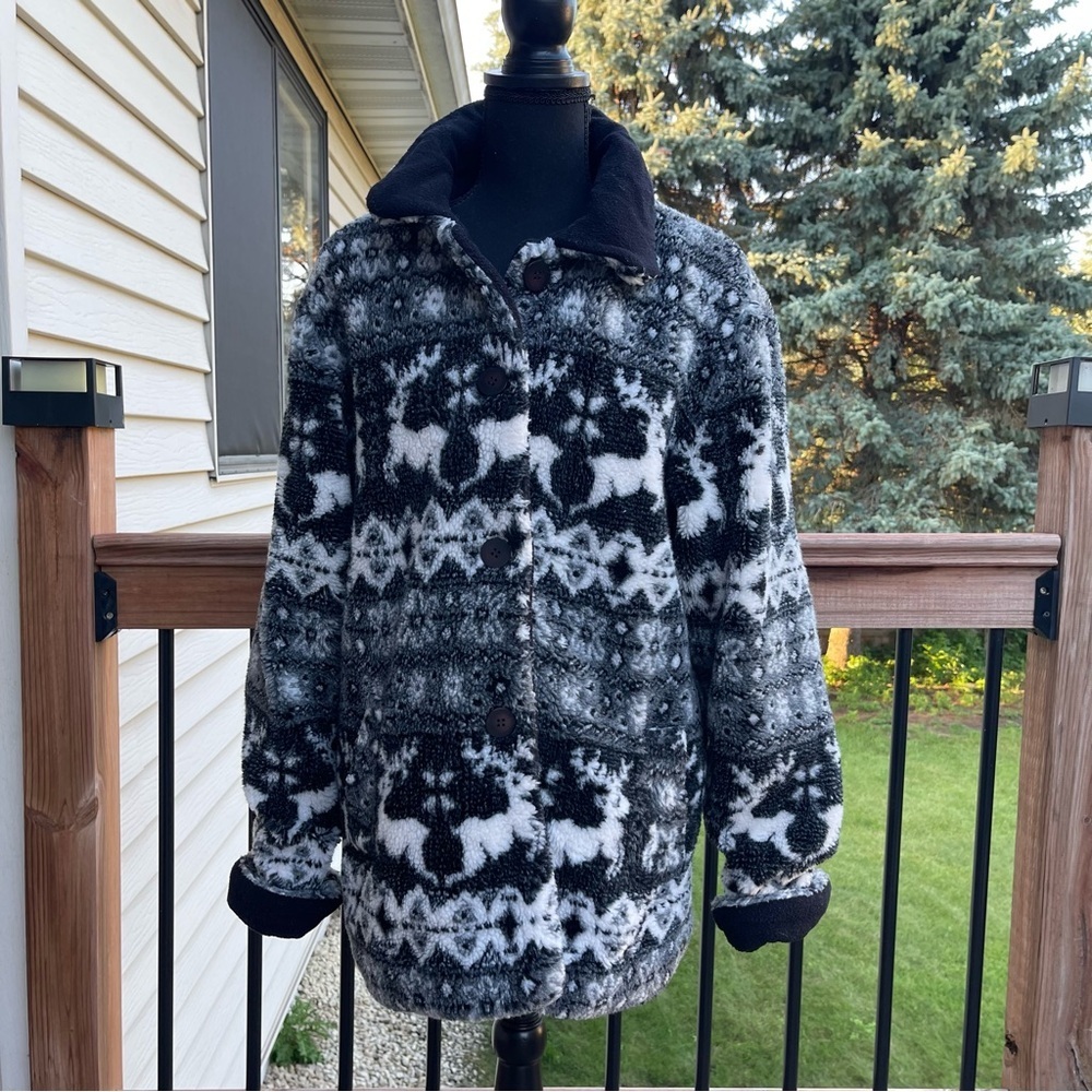VTG Real Comfort High Pile Fleece Nordic Deer Coat Women’s Size Medium Jacket